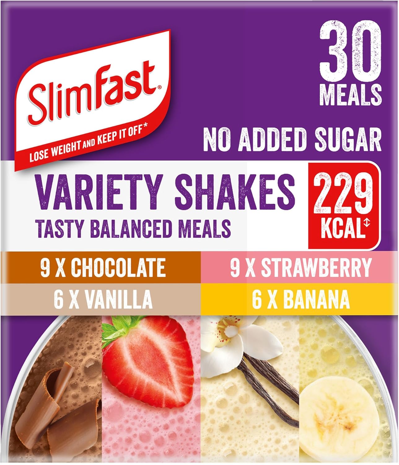 SlimFast Variety Shakes Sachet Assorted Box, Tasty Shakes for Balanced Diet, Chocolate, Strawberry, Vanilla and Banana Flavours,, 10 Count (Pack of 3)