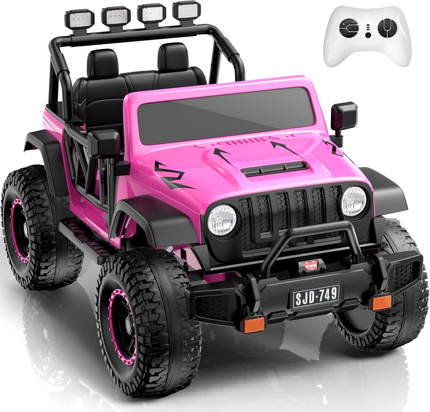 24V Ride on Truck Car 2 Seater Ride Kids Electric Car - 7Ah Large Battery Kids Electric Vehicles with Remote Control, 4WD 3 Speeds LED Lights, Horn, Music for Kids Aged Pink