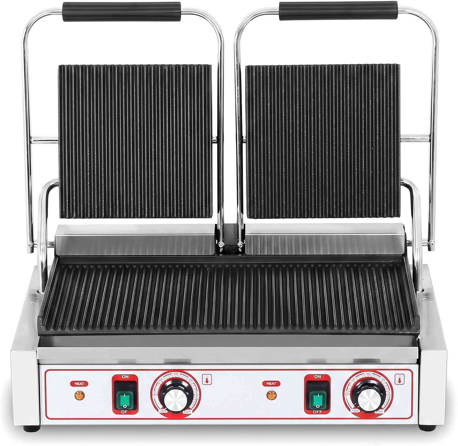 Commercial Panini Grill Grooved Press Sandwich Maker Industrial Panini Machine Single Grill Big (Double Ribbed Panini Press Grill)