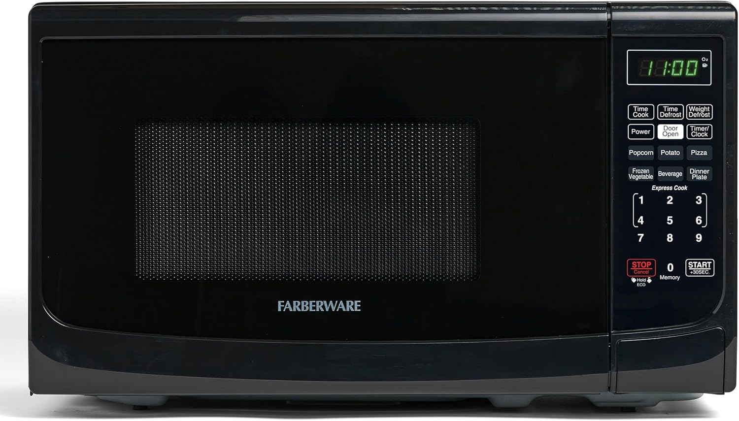Farberware Countertop Microwave 700 Watts, 0.7 Cu. Ft. - Microwave Oven With LED Lighting and Child Lock - Perfect for Apartments and Dorms - Easy Clean Grey Interior, Retro Black
