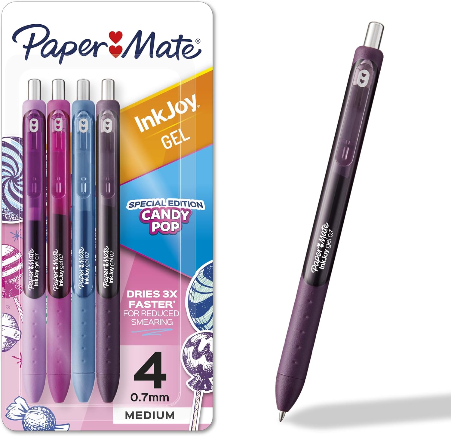 Paper Mate InkJoy Gel Pens, Candy Pop Special Edition, Medium Point (0.7mm), Retractable, Assorted Colors, 4 Count - Fun Office Supplies, Writing, Journaling