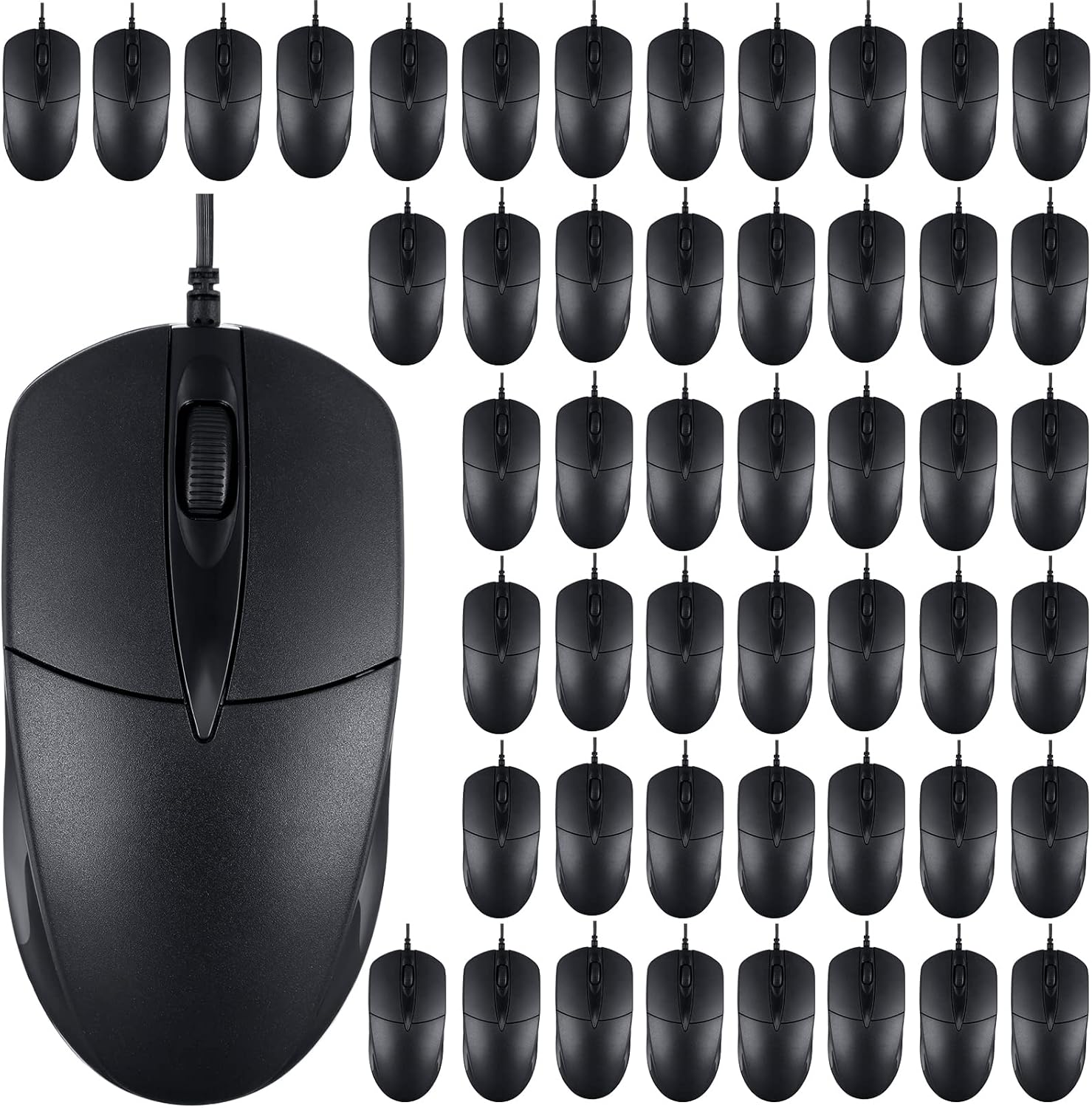 Kathfly 50 Pcs Black Wired USB Computer Mouse Bulk 1000 DPI 3 Button Corded Mouse with Home Office Noiseless Simple USB Mouse for Computer Laptop Desktop PC