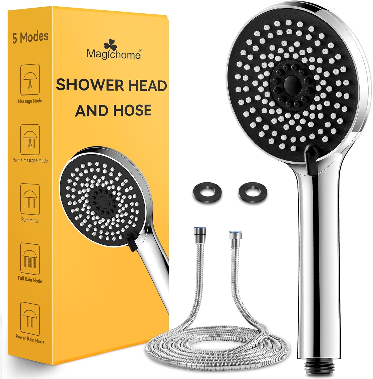 Magichome Shower Head and Hose 2M, High Pressure Shower Head with 5 Modes, Universal Handheld Showerhead for Low Water Pressure