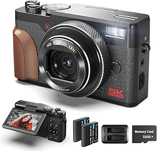 64MP Digital Cameras for Photography, 5K Autofocus Point and Shoot Digital Cameras with 32GB TF Card & 2 Batteries,18X Zoom Anti-Shake Video Camera,Compact Camera for Travel (K110)
