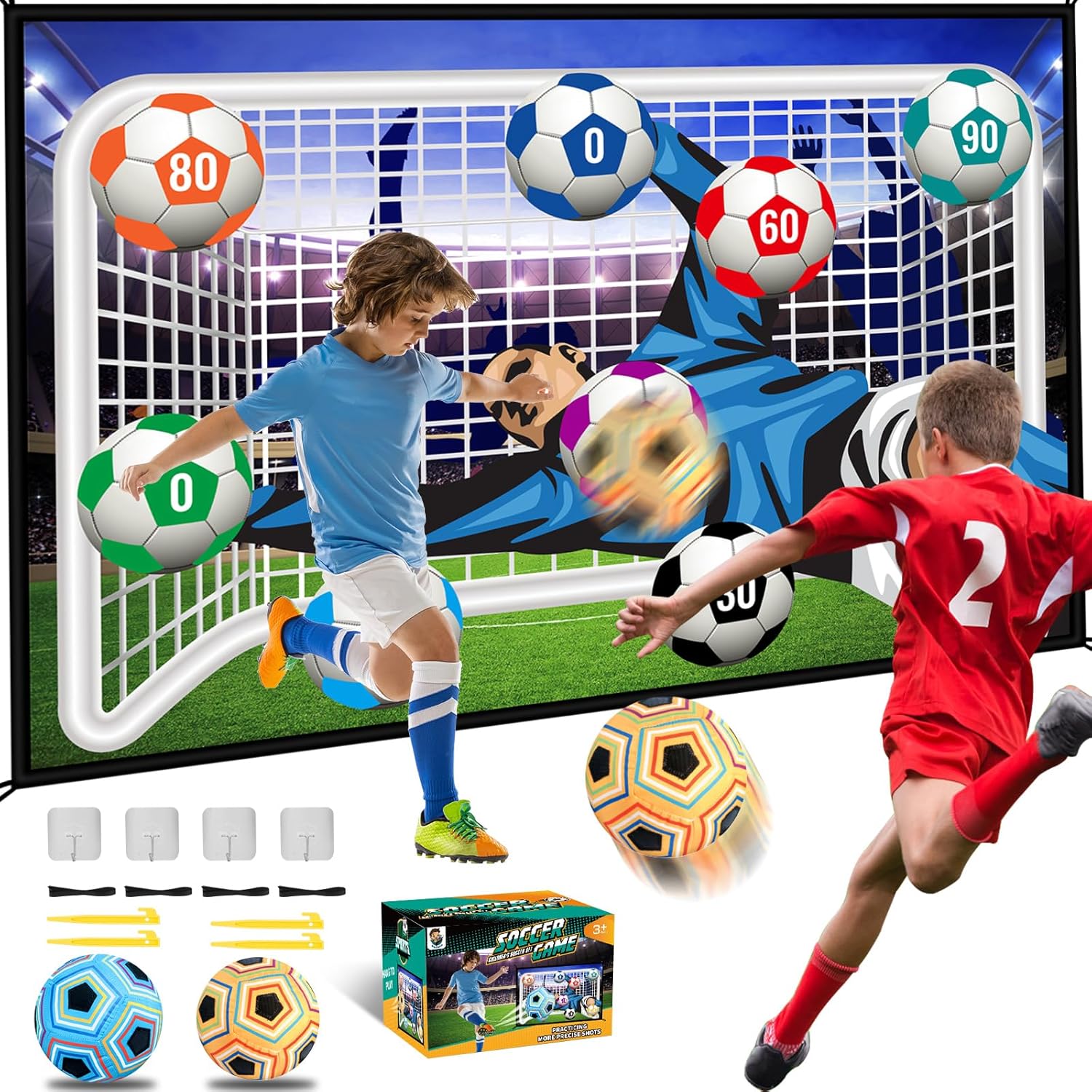 Soccer Ball Game Set for Kids, Indoor Outdoor Backyard Toss Soccer Goal Game with 2 Balls, 1 Flannel Target, Soccer Toys for 4 5 6 7 8 Years Old Kids Birthday