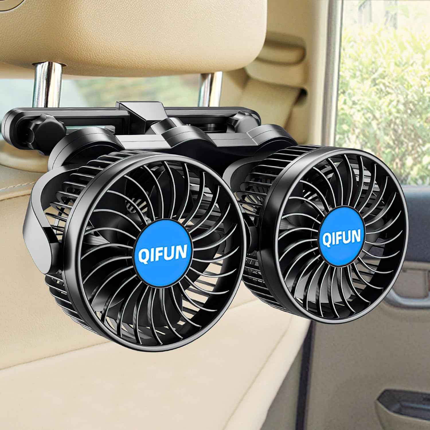 12V Car Fan, Portable Car Fan Cool Gadgets for Rear Seat Passenger, 4'' Headrest 360° Rotatable Backseat Car Cooling with Stepless Speed Regulation for Vehicles, SUV, RV, Boat