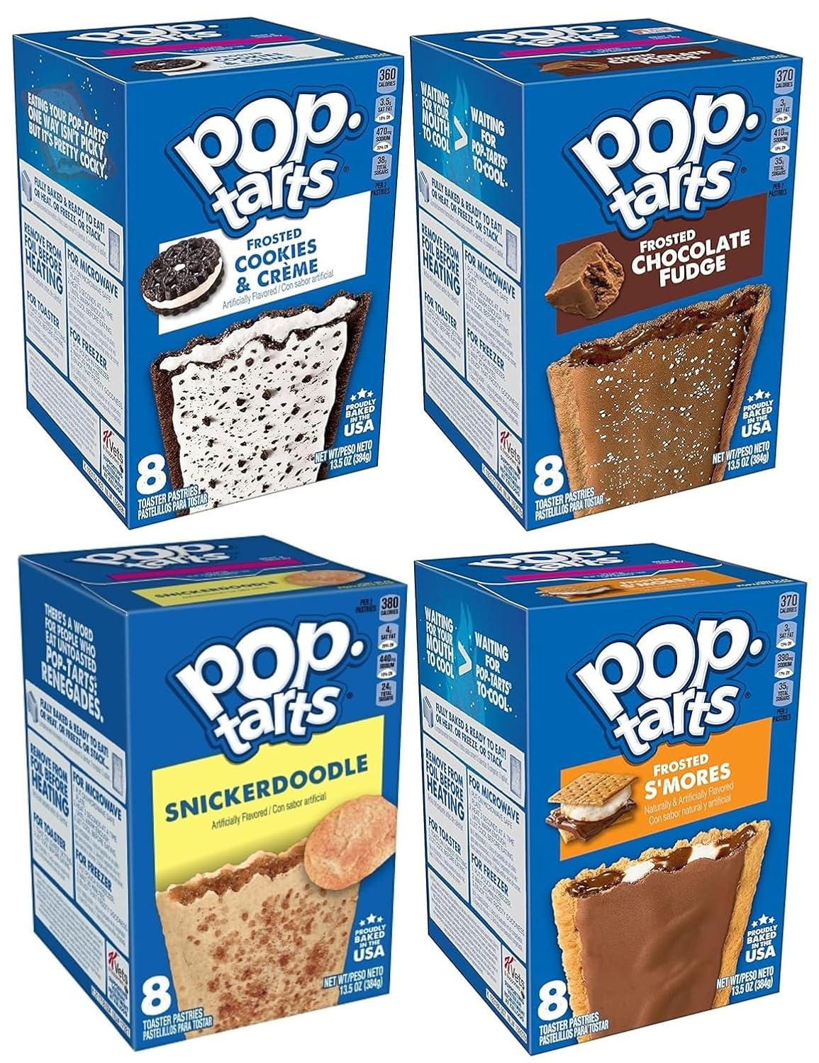 Pop Tarts Frosted Toaster Pastry Variety, Cookies & Creme, Chocolate Fudge, Snickerdoodle, and Smores, 13.5 Ounce (Pack of 4) - with Two Make Your Day Lollipops