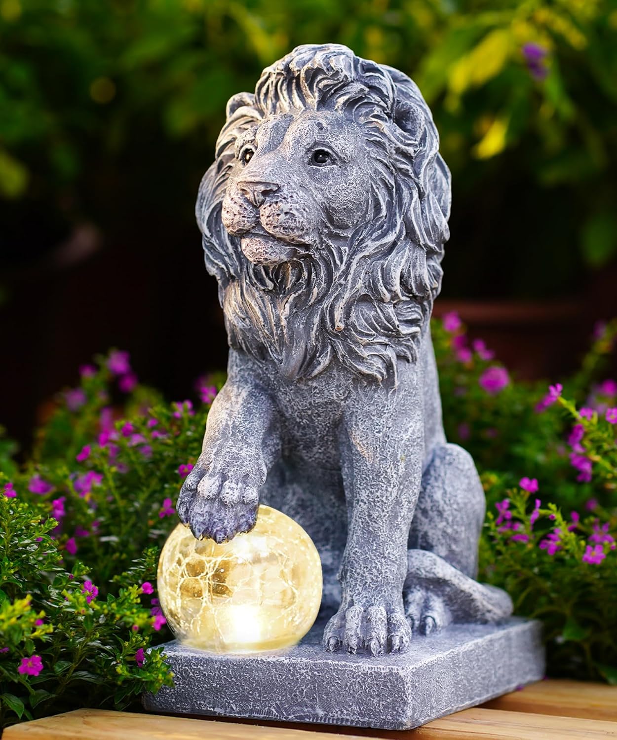 Nacome Guardian Lion Garden Statue: Outdoor Decor Sculpture with Ball Lights for Yard Art Porch Patio - Unique Birthday Gifts for Women Mom