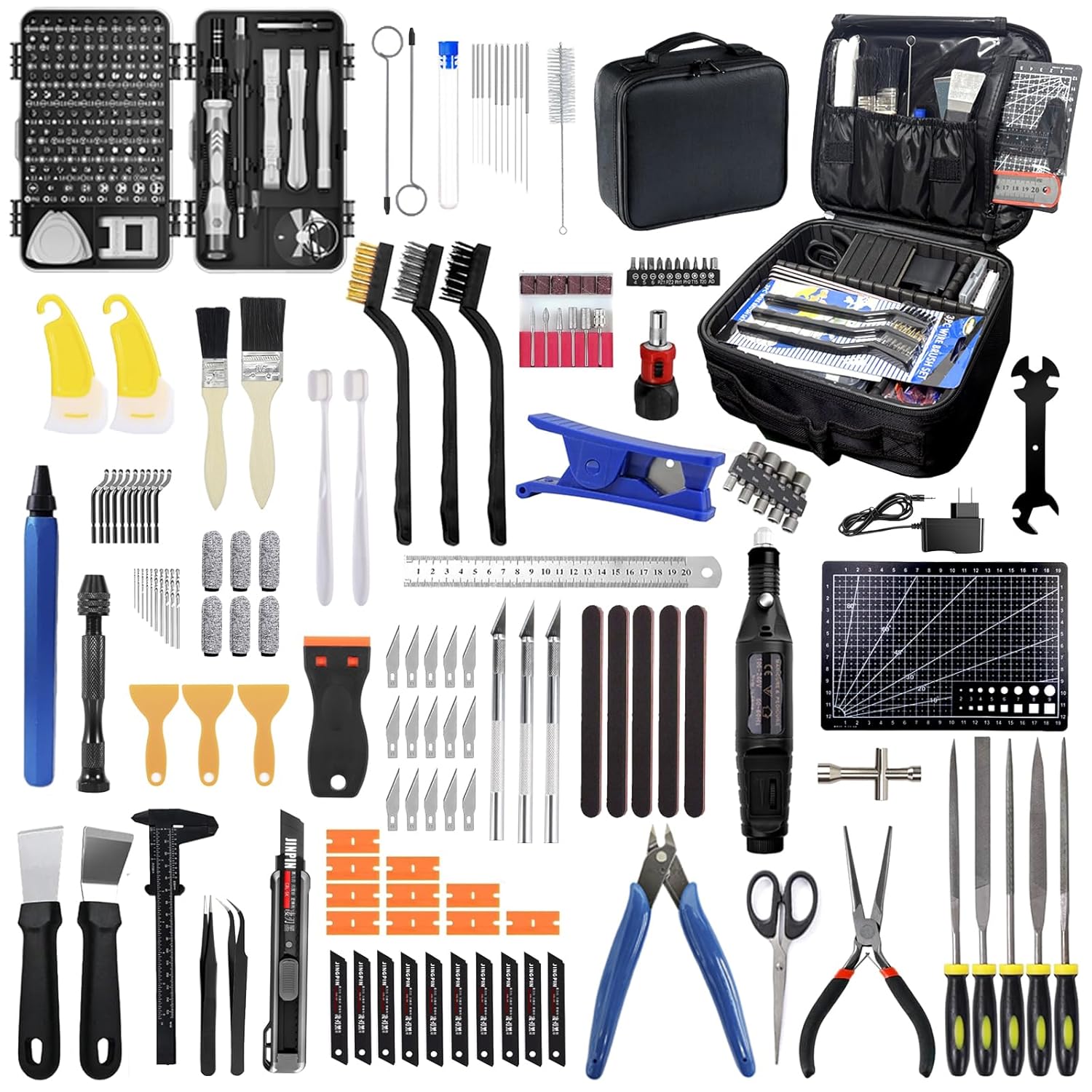 262 pcs Large 3D Printer Tool Set (w/Tool Bag) – Integrates Basic Model Tools, Multi-spec Nozzle Cleaning kit & mini Electric Grinder, Meets Full-Process Model Needs (Removal, Trimming, Finishing).