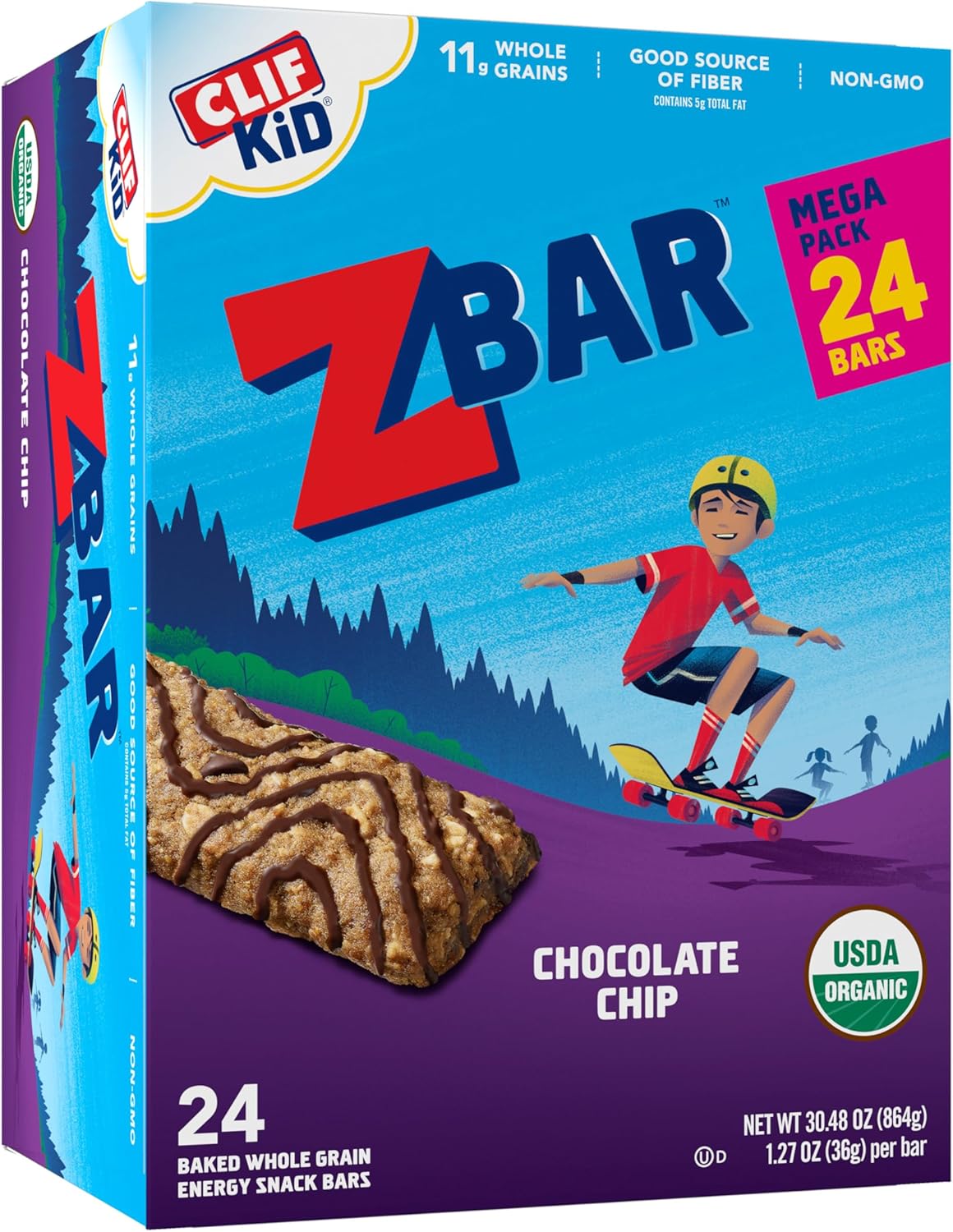 CLIF Kid Zbar - Chocolate Chip - Soft Baked Whole Grain Snack Bars - USDA Organic - Non-GMO - Plant-Based - 1.27 oz. (24 Pack)