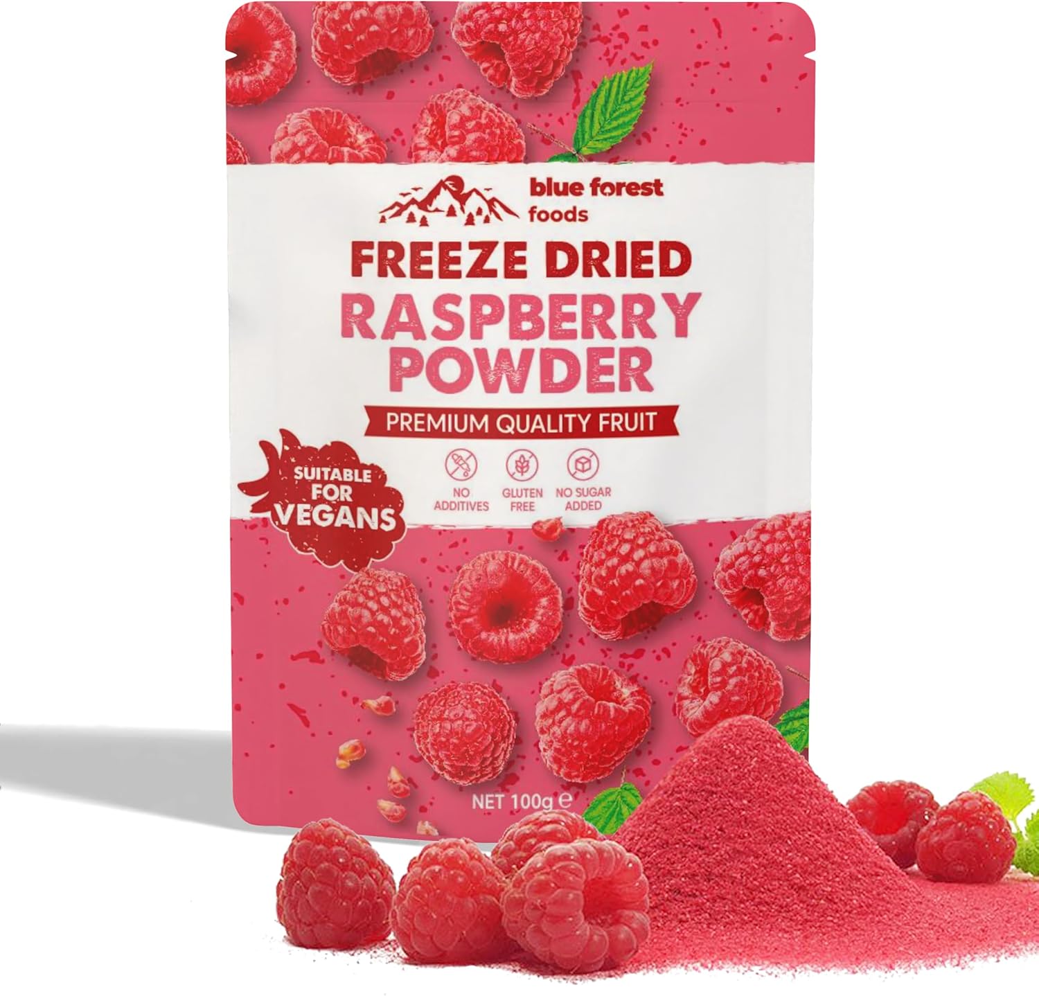 Freeze Dried Raspberry Powder 100g - Freeze Dried Fruit - 100% Raspberries · No Added Sugar or Additives Perfect as Healthy Snacks, For Baking, Cake Decorations, Oats, Smoothies and More.