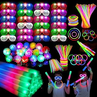 272PCS Glow in the Dark Party Supplies, Glow Sticks Bulk Party Pack, 24PCS Foam Glow Sticks, 24PCS LED Glasses, 24PCS LED Light Up Rings and 200PCS Glow Sticks for Neon Party Decorations, Wedding