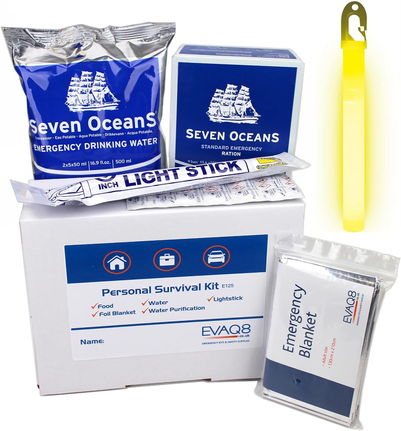 EVAQ8 Emergency Survival Food Box 1 Person 72-Hour Compact Survival Kit For Office Home & Car