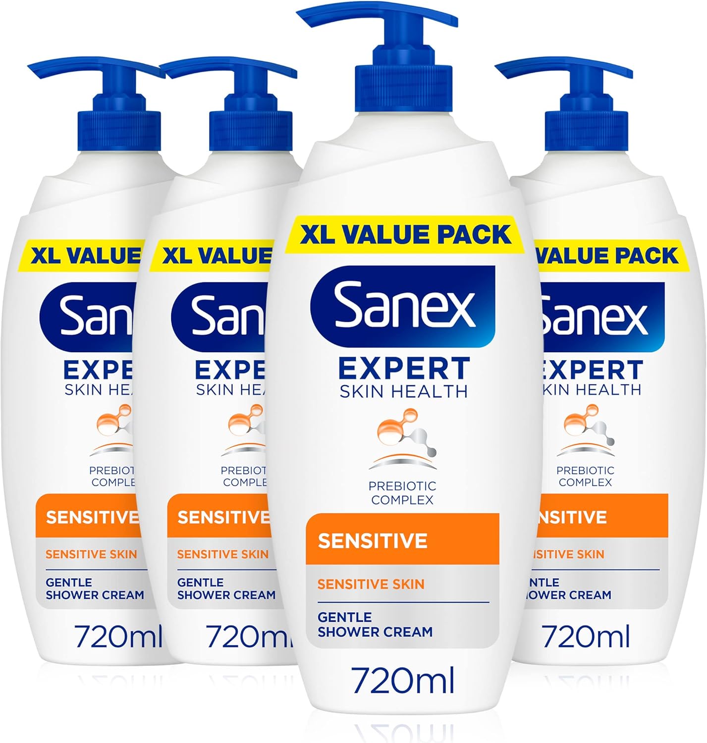 Sanex Body Wash - Expert Skin Health - Sensitive Shower Cream - Dermatologist Tested Gentle For Sensitive Skin - Multipack - 4 Pack - 720ml Bottles