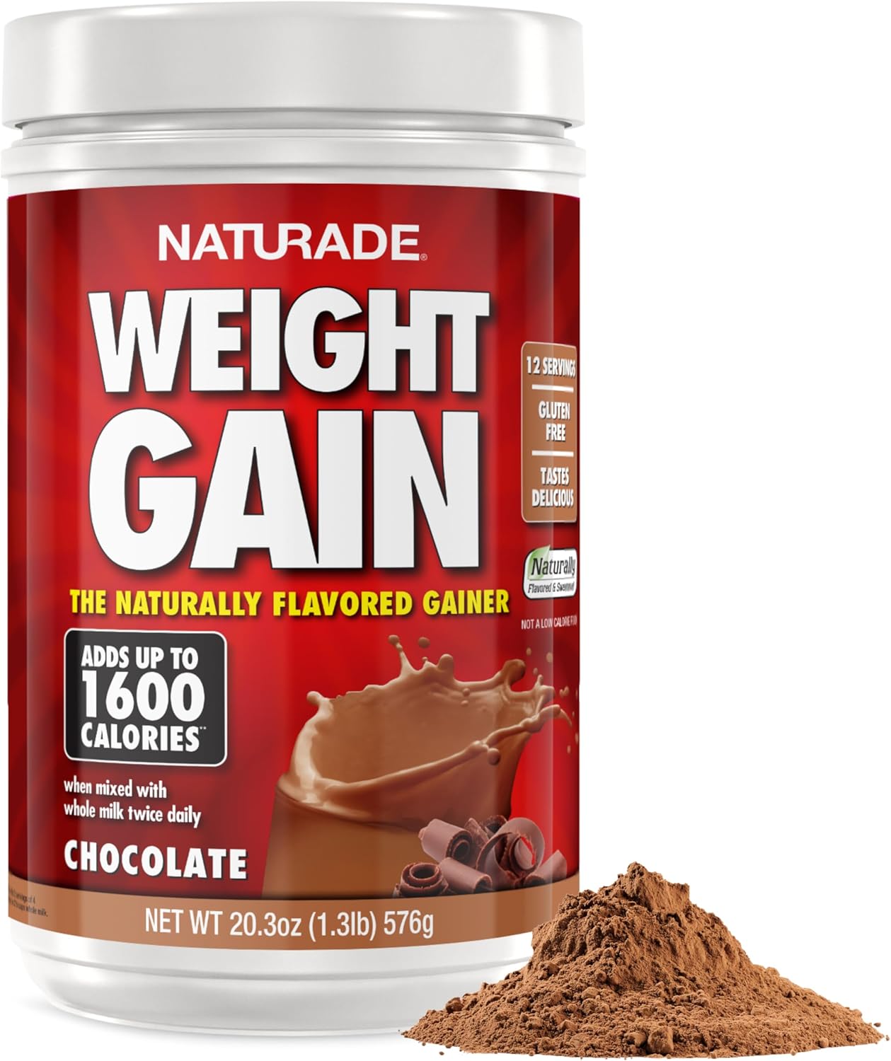 Naturade - All Natural Weight Gain Drink Mix - Gluten Free, Delicious Taste, 1600 Calories per Servings - Mass Gainer w/Carbohydrates & Protein - Chocolate, 20.3 Ounce (12 Servings).
