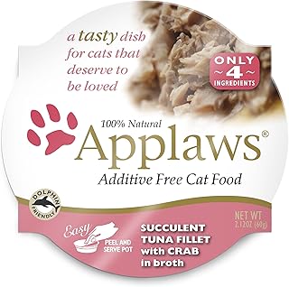 Applaws Succulent Tuna Fillet with Crab Cat Food Cups, 100% Natural, 18 x 2.12 oz