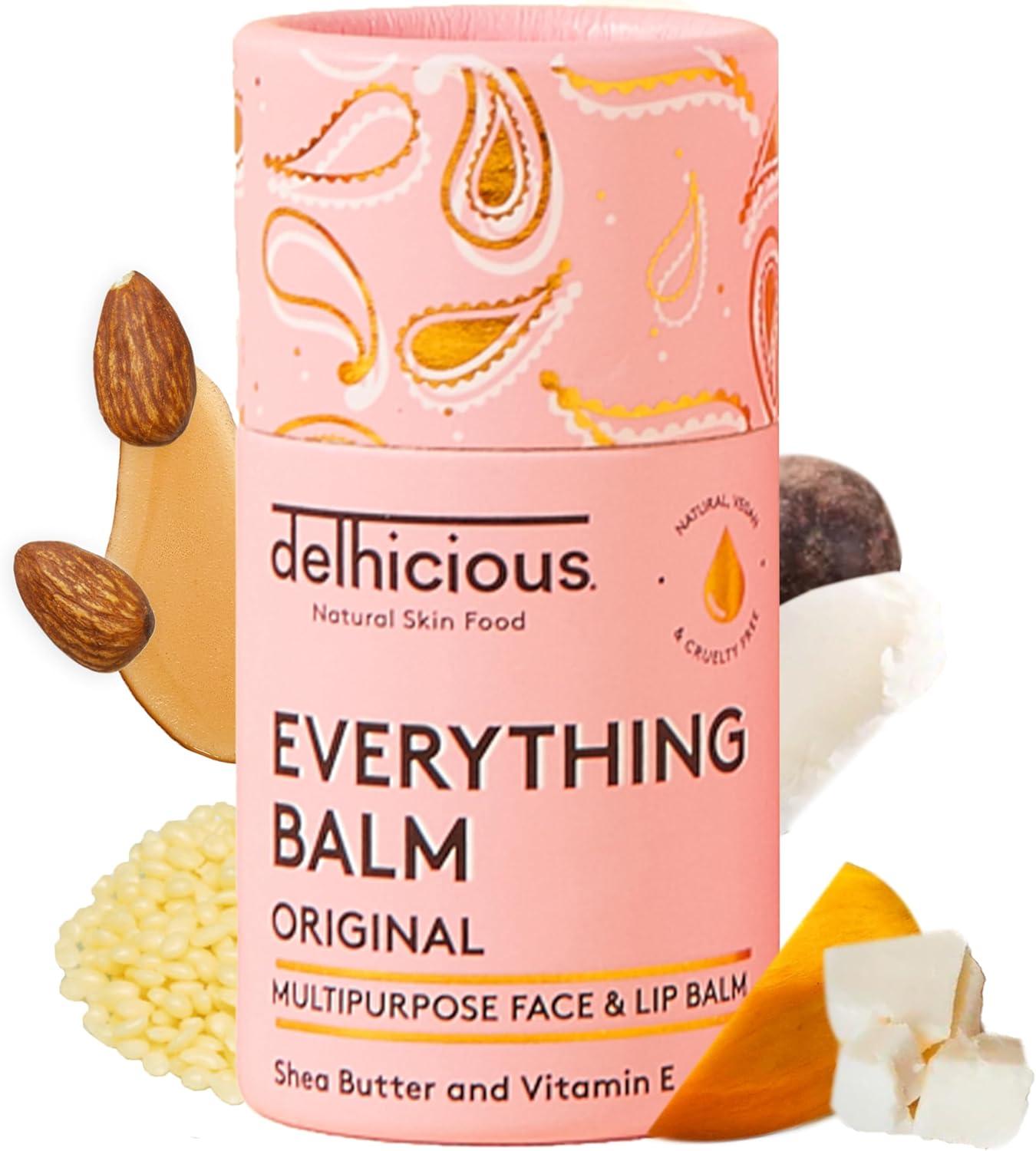 Delhicious Everything Balm for Lips, Hands, Face - Multi-Purpose Balm for Dry Skin - Shea Butter & Almond Oil - Natural, Vegan, Ayurvedic Skincare - 10g