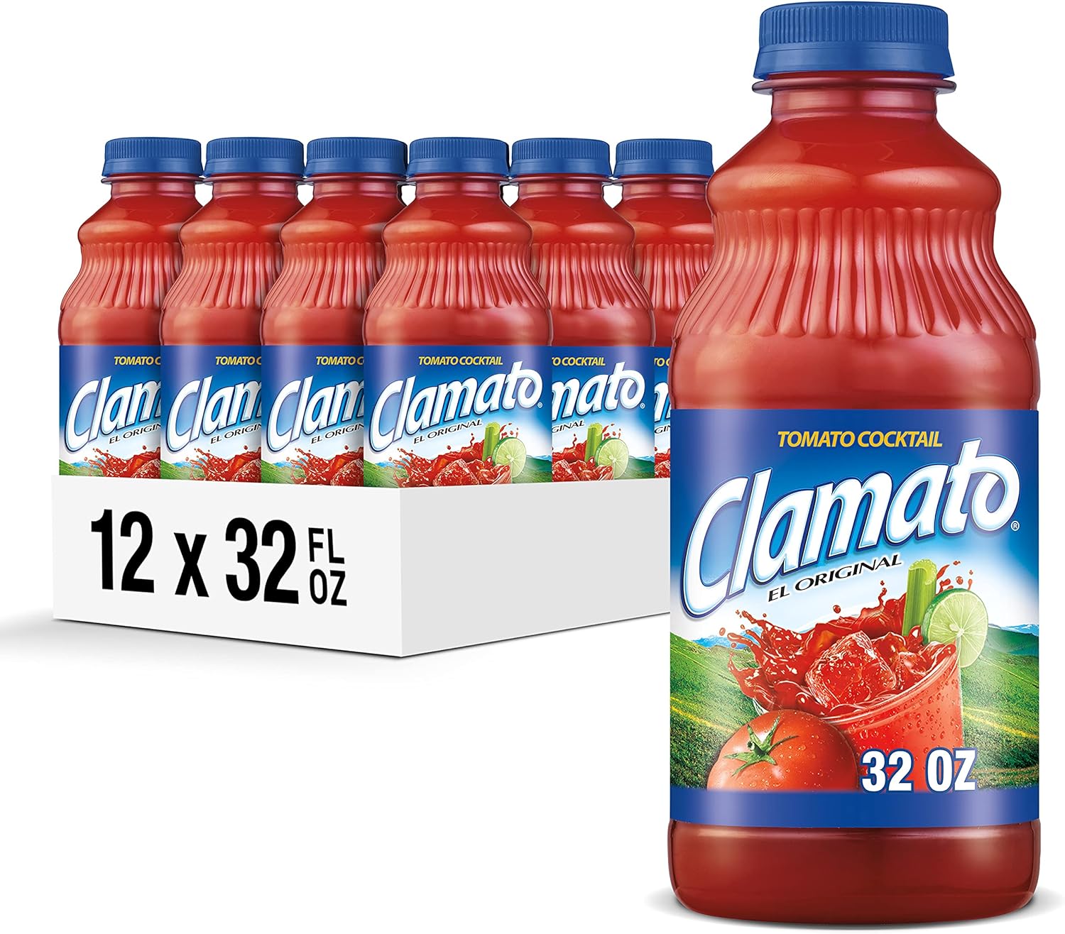 Clamato Original Tomato Cocktail, 32 Fl oz Bottles (Pack of 12) Bottles