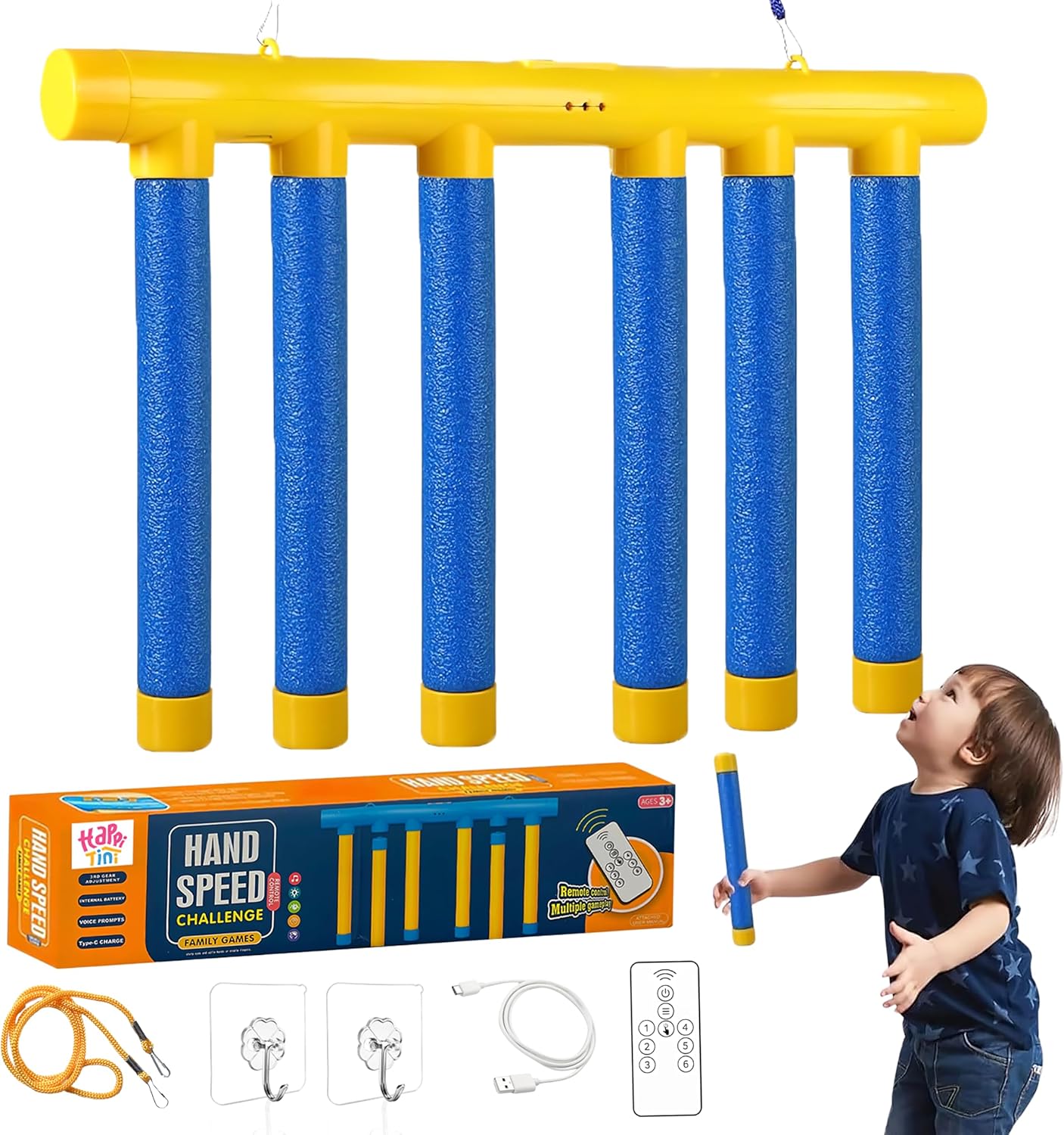 Reflex Drop Sticks Challenge Game, Hand Eye Coordination Training Toy, Upgrade Remote Control 3 Adjustable Speed