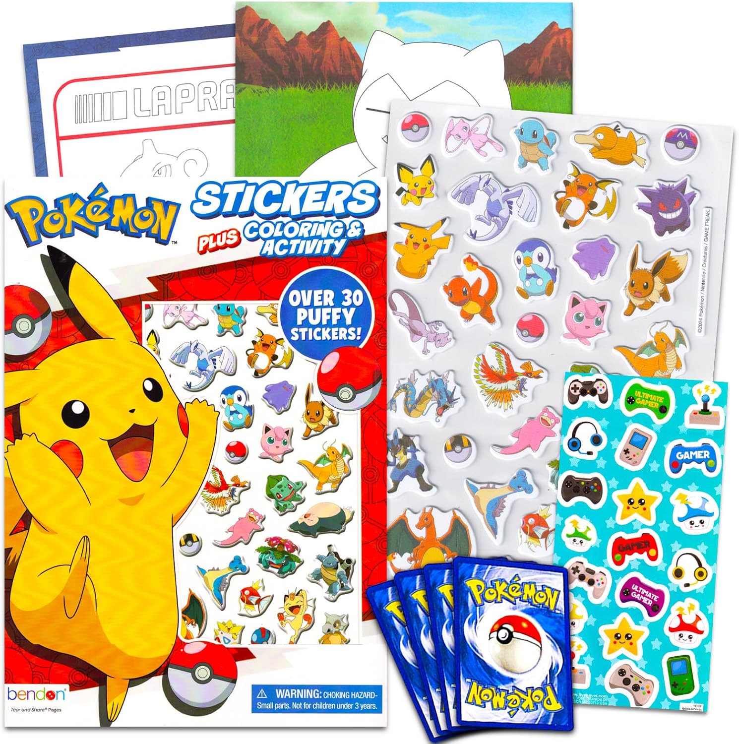 Bendon Pokemon Coloring Books for Kids Ages 4-8 - Bundle with Pokemon Activity Book with Puffy Stickers Plus Pokemon Cards, More | Pokemon Activity Set for Boys