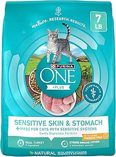 Purina ONE Sensitive Stomach, Sensitive Skin, Natural Dry Cat Food, +Plus Sensitive Skin and Stomach Formula - 7 lb. Bag