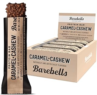 Barebells Protein Bars Caramel Cashew - 12 Count, 1.9oz Bars with 20g of High Protein - Chocolate Protein Bar with 1g of Total Sugars - Perfect on The Go Protein Snack & Breakfast Bar