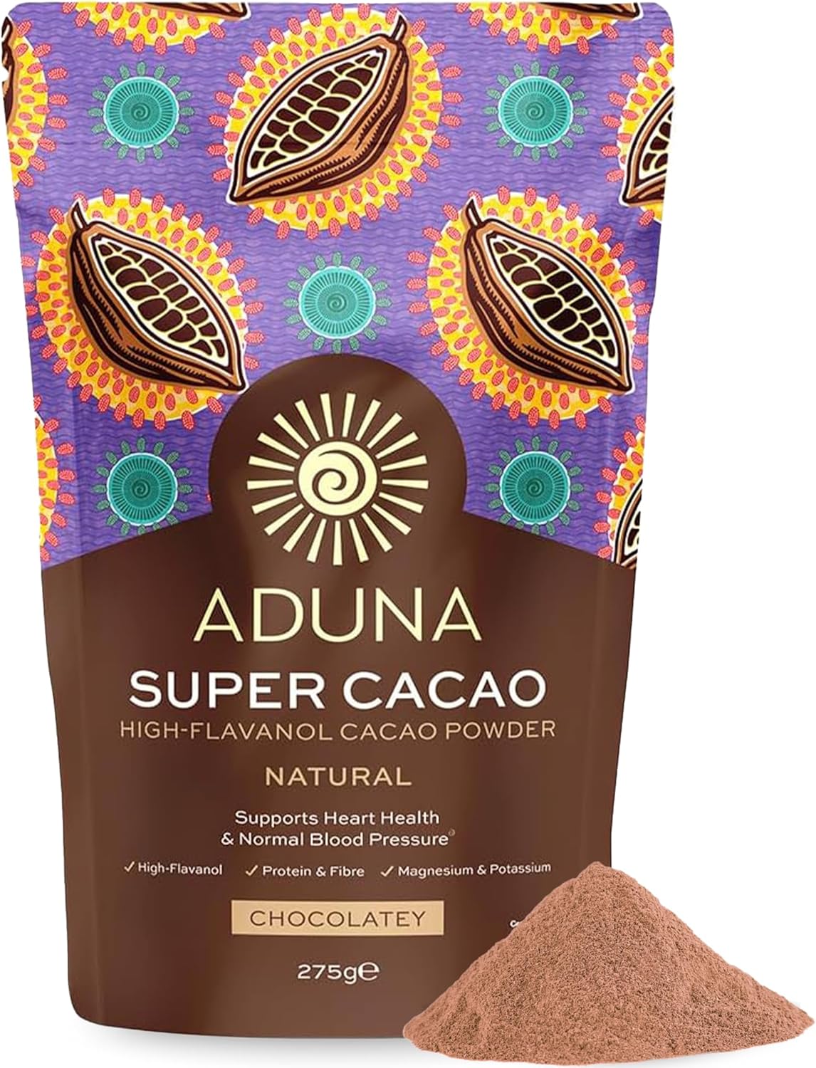 Aduna Super-Cacao Powder | 100% Natural Ghanaian Cacao for Heart Health & Energy Support | Natural Vegan Source of Magnesium, Flavanols & Iron | Superfood for Hot Chocolate, Smoothies, & Baking | 275g