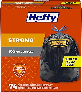 Hefty Strong Large Trash Bags, 30 Gallon, 74 Count (Packaging may vary)