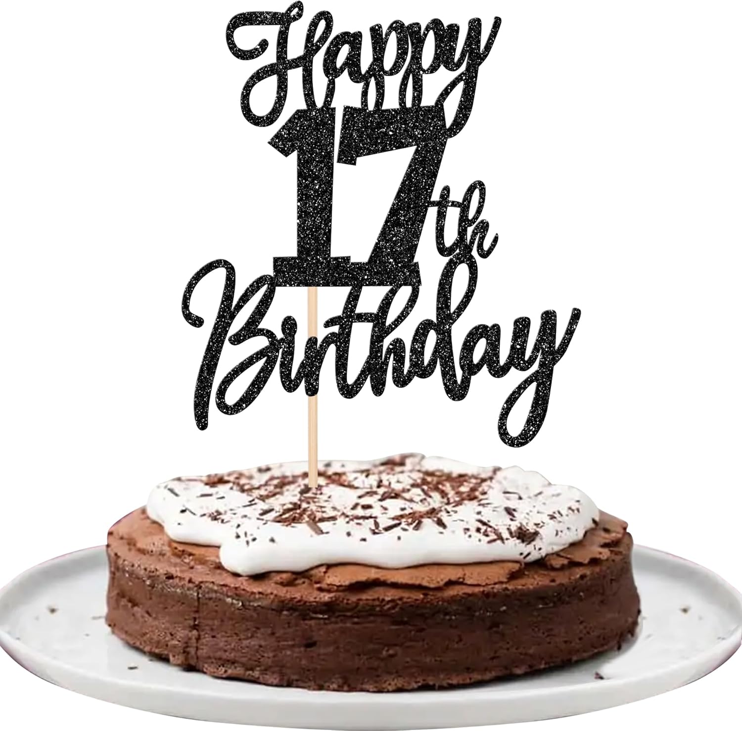 1 PCS Happy 17th Birthday Cake Topper Glitter Cheers to 17 Years Birthday Cake Pick Seventeen Hello 17 Cake Decoration for Happy 17th Birthday Anniversary Theme Party Decorations Supplies Black