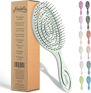 Ninabella Organic Detangling Hair Brush for Women, Men & Children - Does not Pull on Hair - Straightening Brushes for Straight, Curly & Wet Hair - Unique Spiral Hairbrush Green
