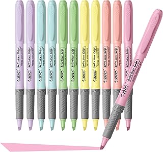 BIC Brite Liner Grip Pastel Highlighters, Versatile Chisel Tip, Soft Grip, Cute Highlighters for Holiday List-Making, 12-Count Gift Set in Assorted Colors