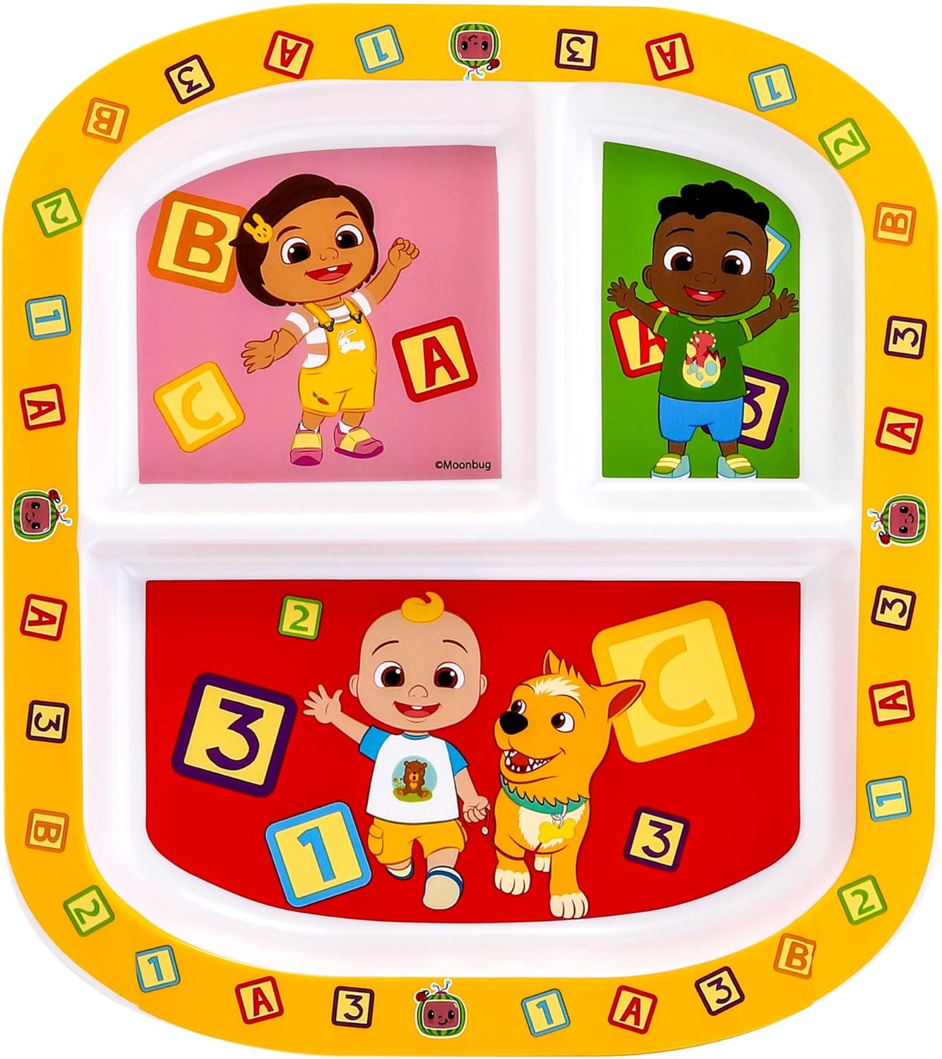 Zawadi Global Cocomelon 3 Section Reusable Childrens Kids Toddlers Divided Breakfast Lunch Dinner Plate