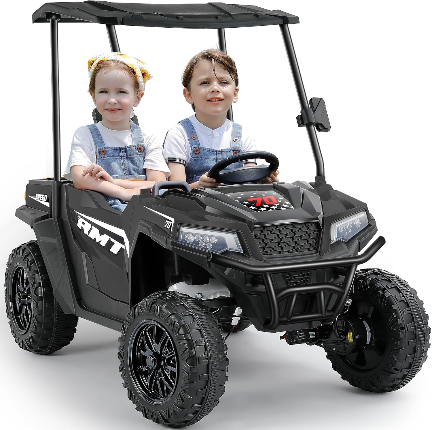 ELEMARA 2 Seater Ride on Toy for Big Kids w/Sun Shade, Black