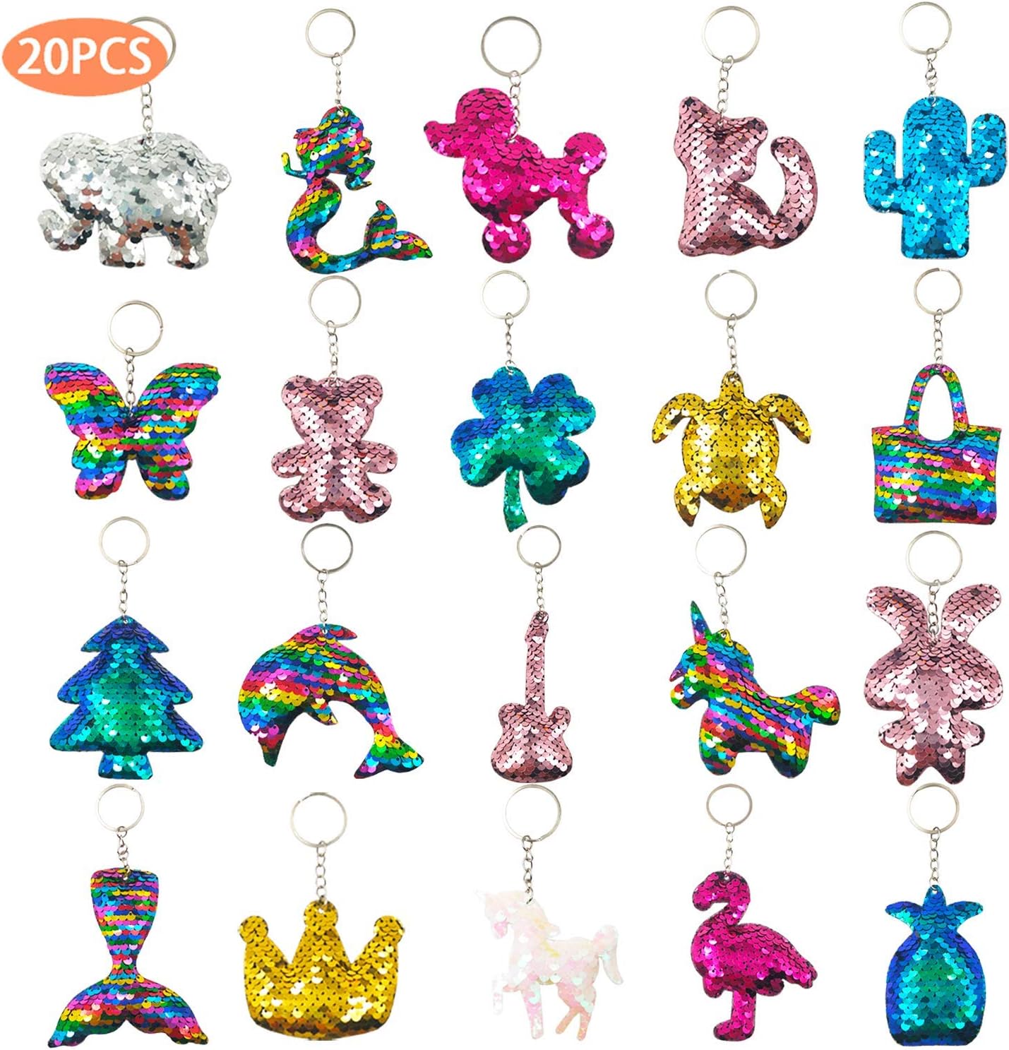 GuassLee 15Pcs Flip Sequin Keychain for Kids Girls Party Favors, Backpack Unicorn Mermaid Keychains Bulk for Kids Classroom Carnival Prizes Goody Bag Stuffers Birthday Party Gifts