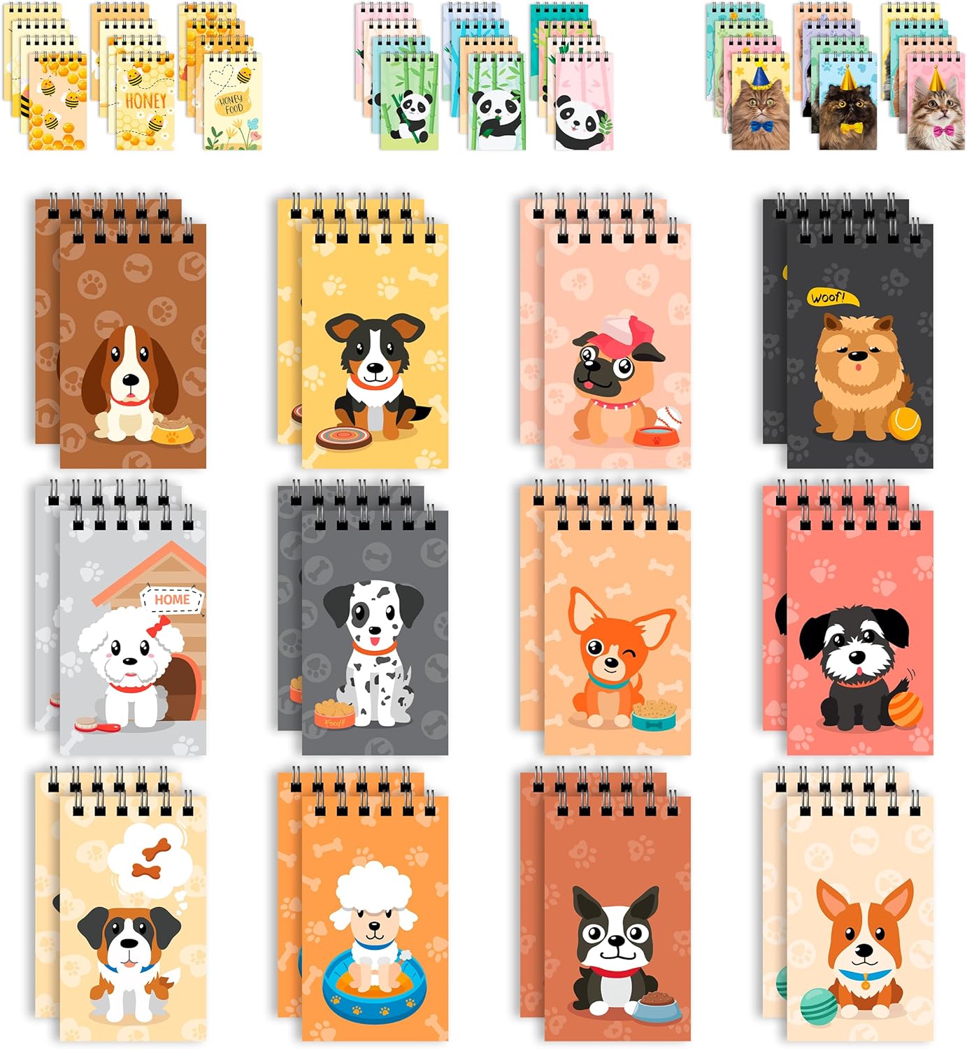 Decorably 24 Pack Dog Themed Party Favours - 12 Adorable Designs 2.4x4in Dog Notebook Kids, Spring-Bound, 20 Sheets - Kid's Party, Birthdays