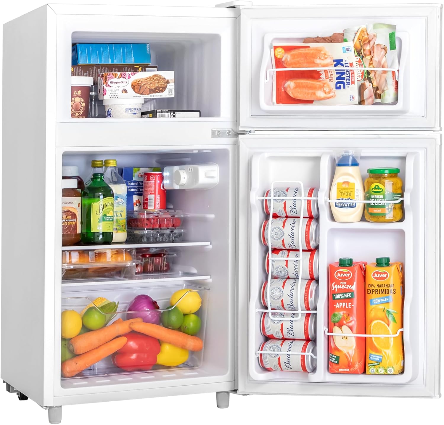 Double Door Refrigerator with Freezer, 3.5 Cu.Ft, Small Fridge with Freezer, 7 Settings Temperature Adjustable, Mini Refrigerator for Apartment Bedroom Dorm and Office (3.5 Cu.Ft, White)