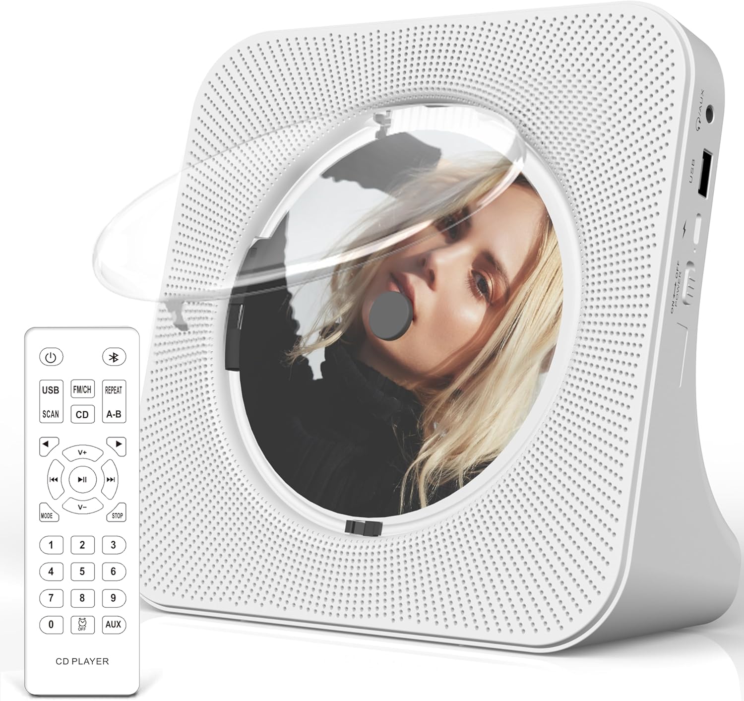 Portable CD Player with Bluetooth 5.0, Greadio Desktop CD Players for Home, CD Music Player with Speakers, Remote Control, Dust Cover, FM Radio, LCD Display, AUX, USB, Headphone Jack