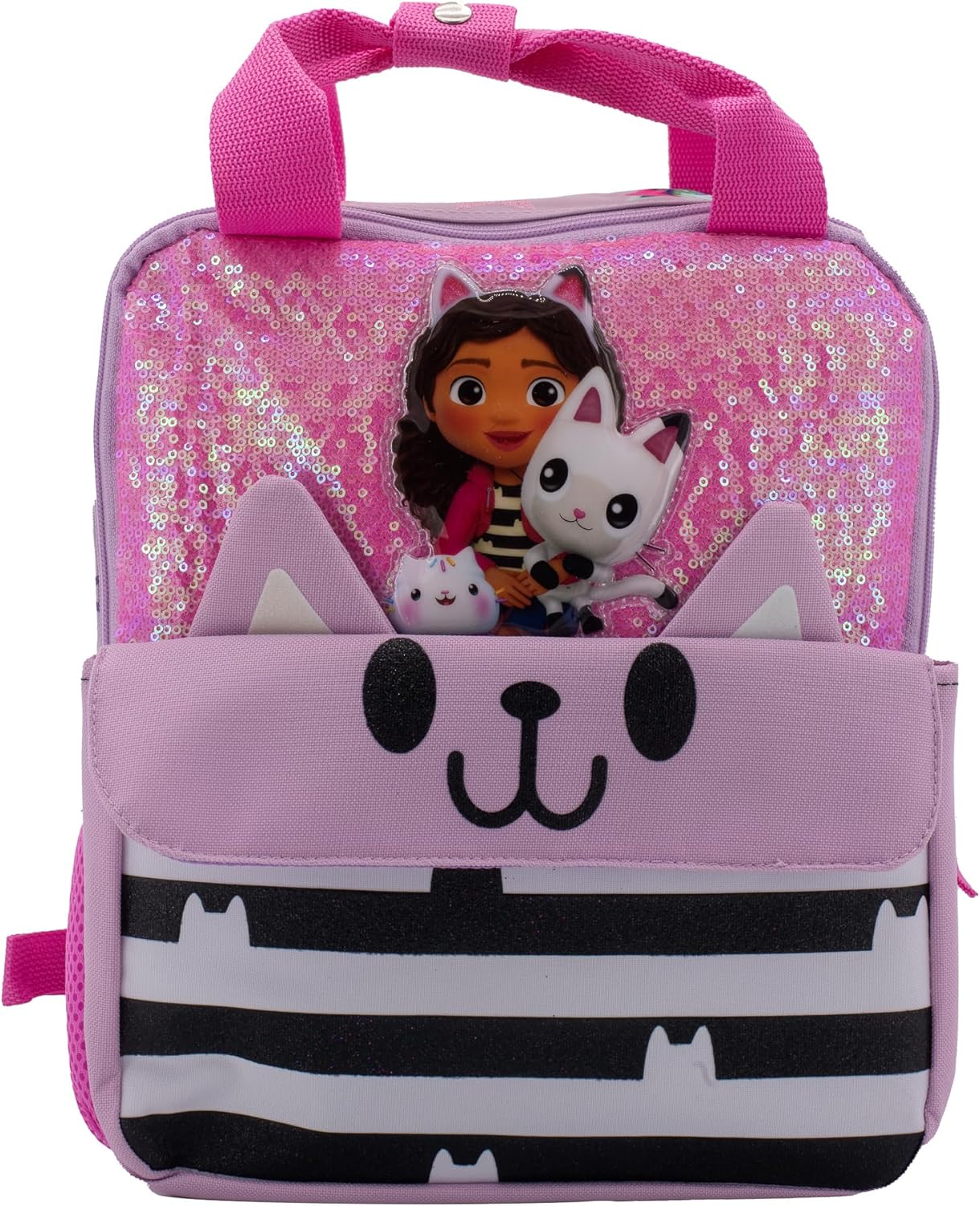 AI ACCESSORY INNOVATIONS Gabby’s Doll House 12” Mini Backpack for girls, Flip Sequin School Bag for Preschool, Pandy Paws Flap Pocket w/3D Ears