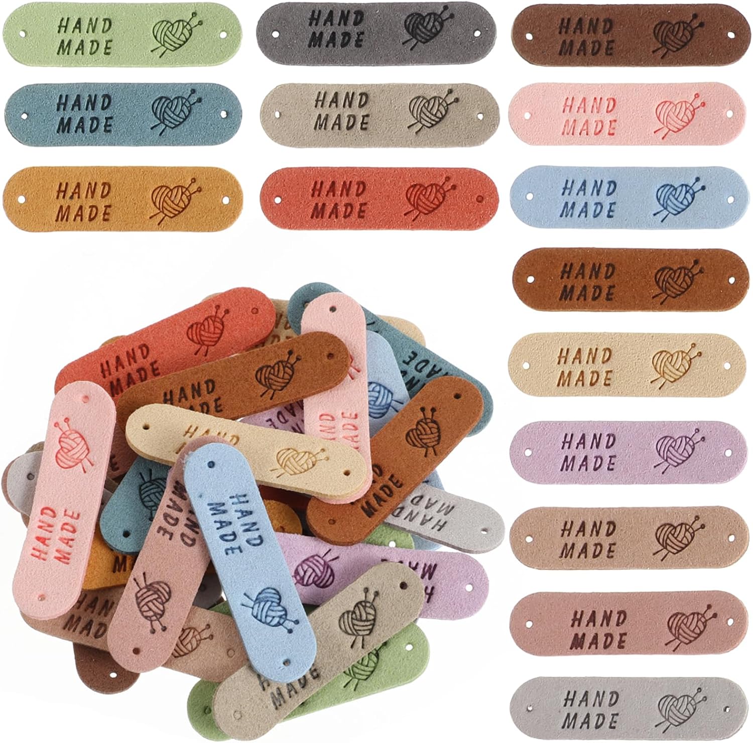 Qianyu 30 Pcs Crochet and Knits Projects Leather Labels Colorful Handmade Tags Personalized Sewing Labels Cute Crochet Items Embellishment Accessories for DIY Crafts Jeans Clothes Shoes Hat