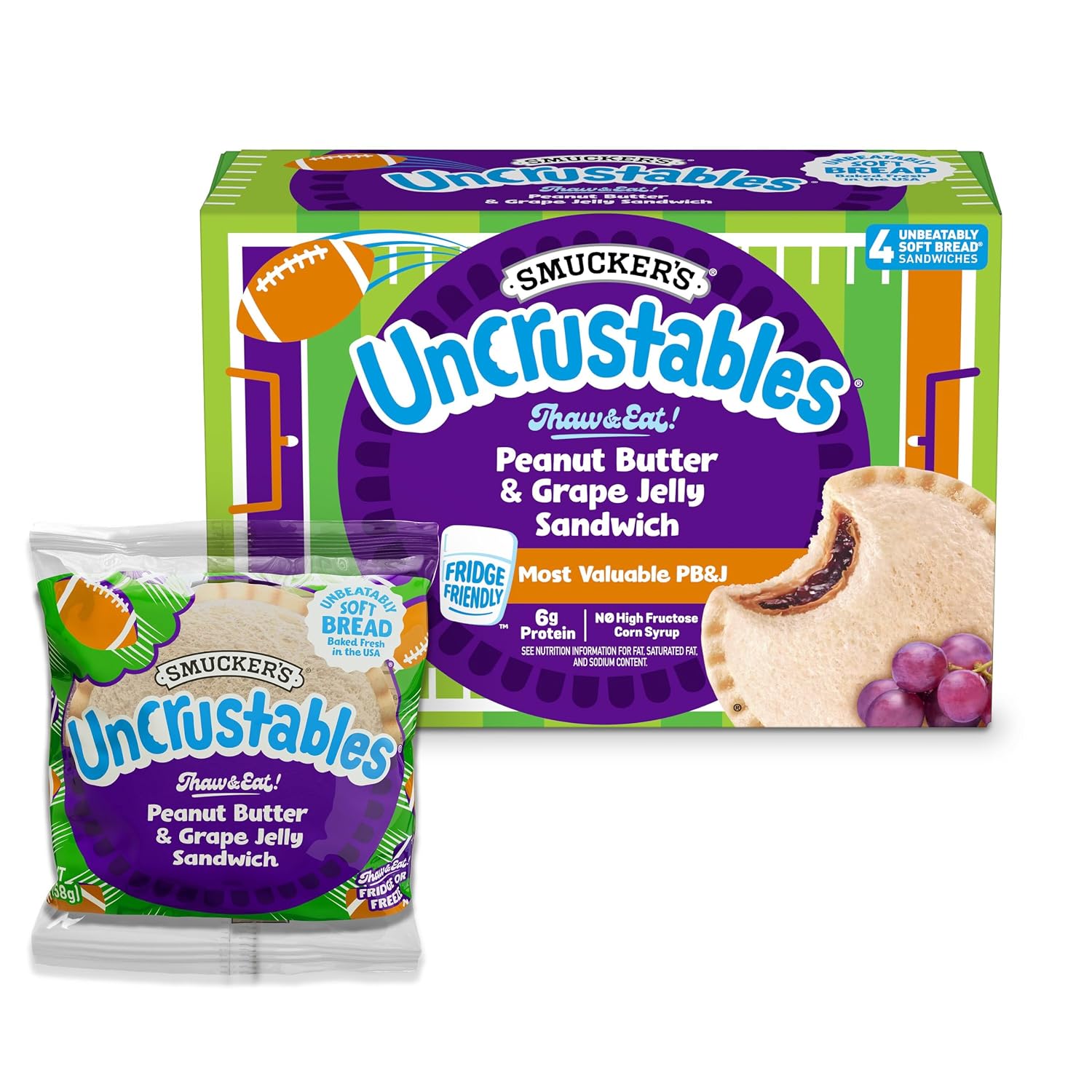 Smucker’s Uncrustables Peanut Butter & Grape Jelly Sandwiches, 4 (Frozen)