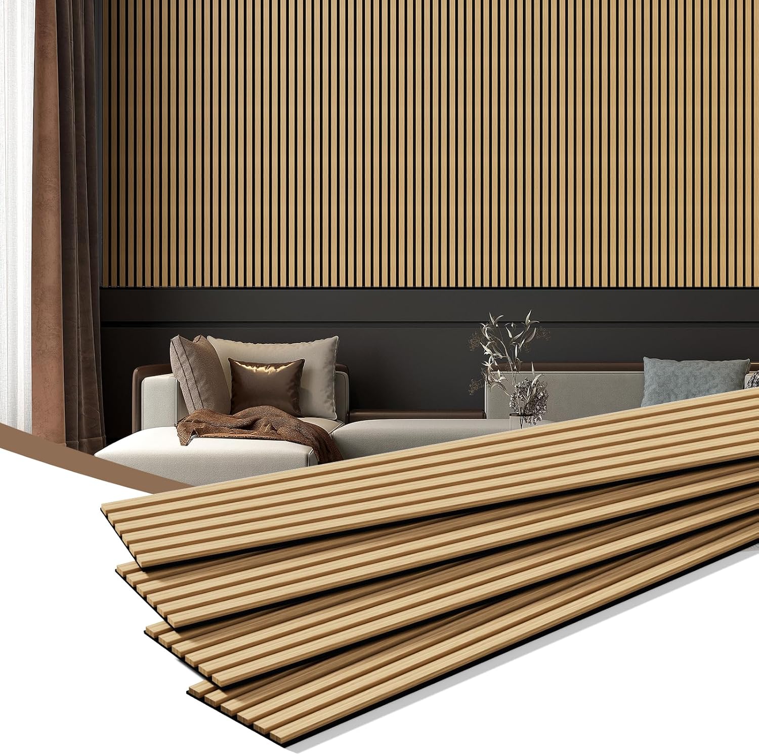 INMOZATA Wood Slat Acoustic Panels for Wall and Ceiling, 4PCS 21Sq.Ft 3D Fluted Sound Absorption Wall Panels for Interior Wall Decor for Home, Office, Studio (Oak)