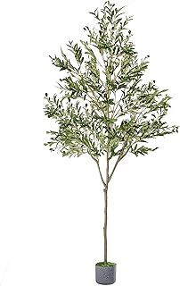 Faux Olive Tree 7ft, Artificial Olive Tree Indoor with Realistic Leaves Fruits, Fake Olive Trees Potted Topiary Tree with Dried Moss for Home Office Living Room Bedroom Stairs Foyer Decor