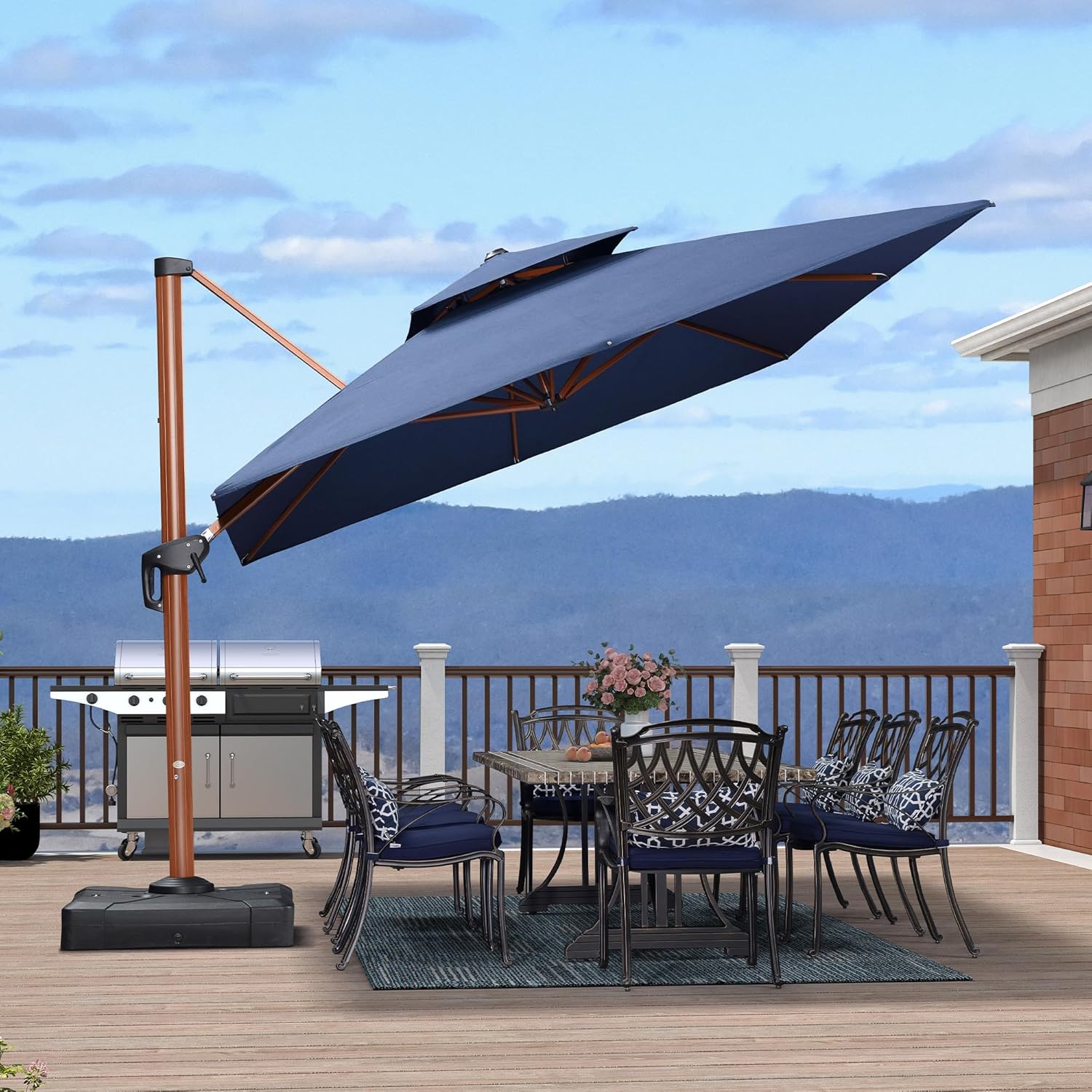 PURPLE LEAF 10' X 13' Double Top Deluxe Rectangle Patio Umbrella - Offset Hanging Cantilever Umbrellas in Spectrum Indigo