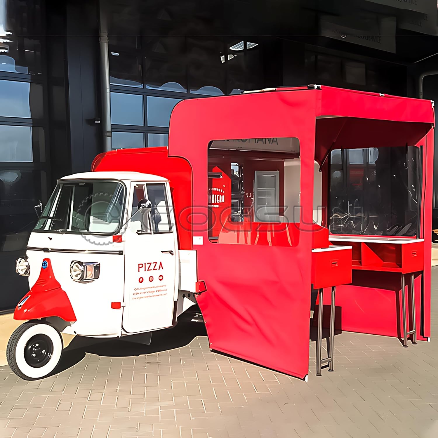 Customized APE Food Truck with Pizza Oven, Mobile Food APE Truck for Sale with full Equipment, Pizza APE Food Cart with Concession Windows Portable Pizza Truck, Electric APE Food Vending trailer