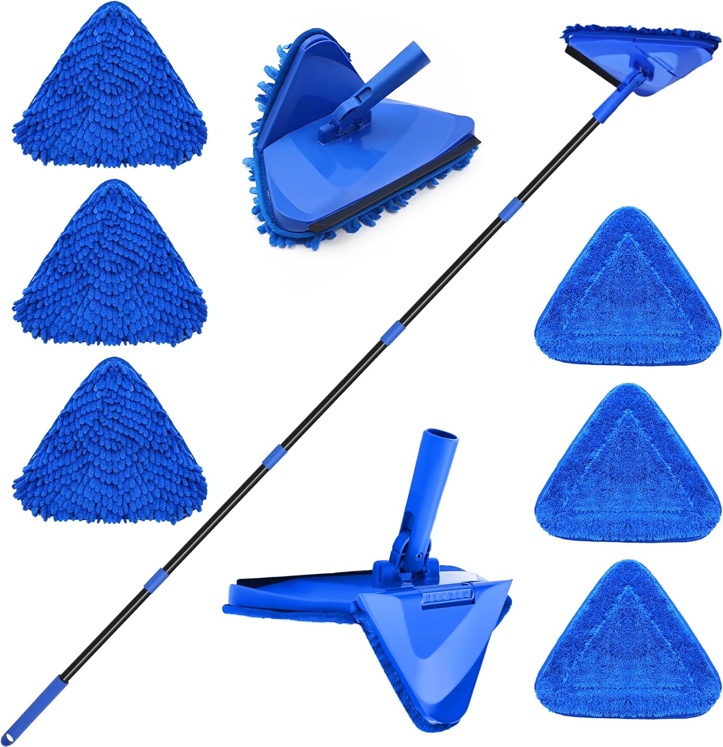 Dolanx Wall Mop Cleaner Long Handle 202 cm, 180° Folding Ceiling Washer Scrubber and Squeegee, Triangle Baseboard Cleaning Tool Duster with 6 Microfiber Chenille Pads for Painted Walls Window Floor