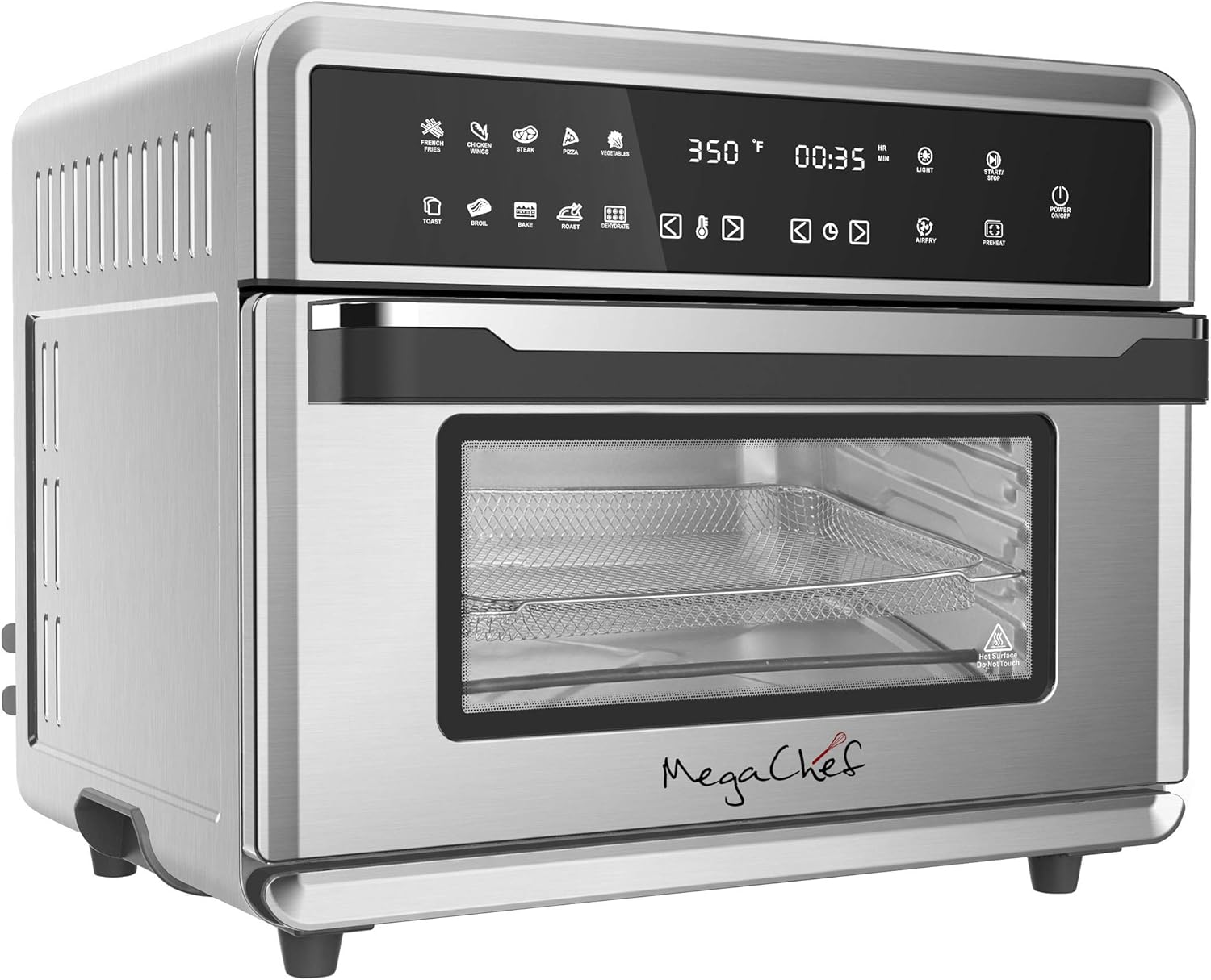 Megachef 10 in 1 Electronic Multifunction 360 Degree Hot Air Technology Countertop Oven, Silver Chrome, 25 Liter Capacity