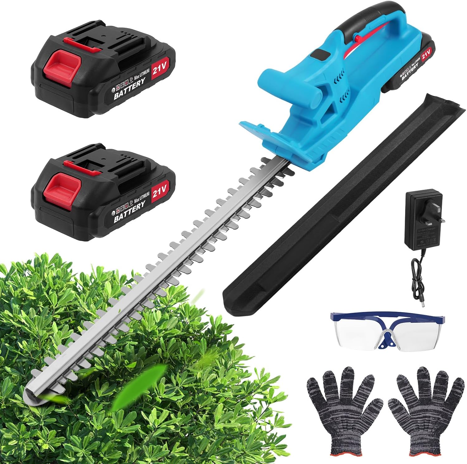 Cordless Hedge Trimmer, 21V lightweight Battery Hedge Trimmer Cordless, 50cm Cutting Length, 17mm Tooth Opening, Electric Hedge Cutter with Batterie & Charger, Dual Action Blades, for Shrubs Trimming
