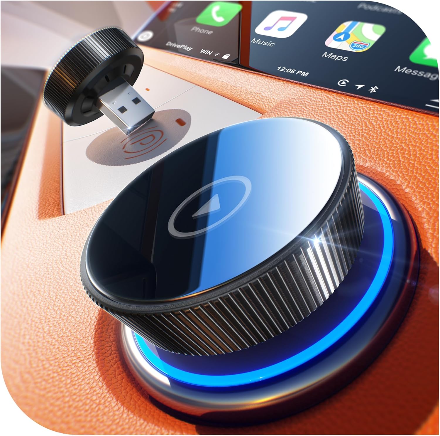 Wireless Carplay Adapter, 60% Smaller, 3X Auto-Connect, No Latency, Plug&Play, Bluetooth&WiFi, for Apple Carplay Wireless Adapter, Mini Dongle for iphone 5~16 & 927+ Cars, USB A/C, Deep Black