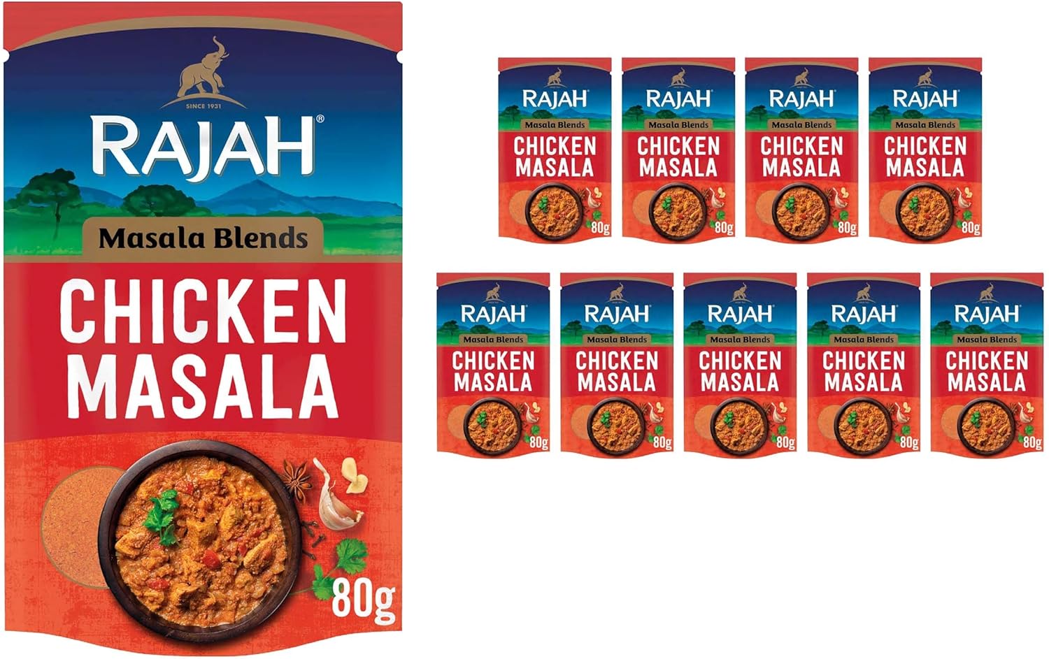Rajah Spices Chicken Masala Powder | Indian Chicken Seasoning | Chicken Masala | Chicken Seasoning | (80g (Pack of 10))