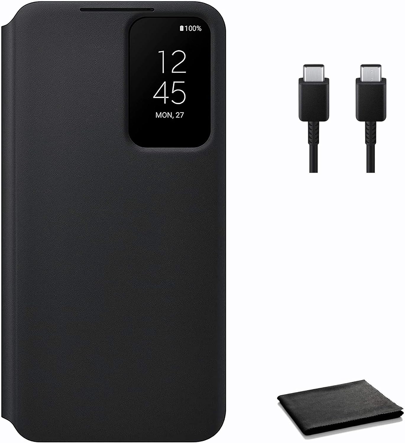 Samsung Galaxy S22 S-View Flip Cover, Protective Phone Case, Tap Control, Cutting Edge Design, US Version, Black, Includes Type C Charging Cable and Cleaning Cloth